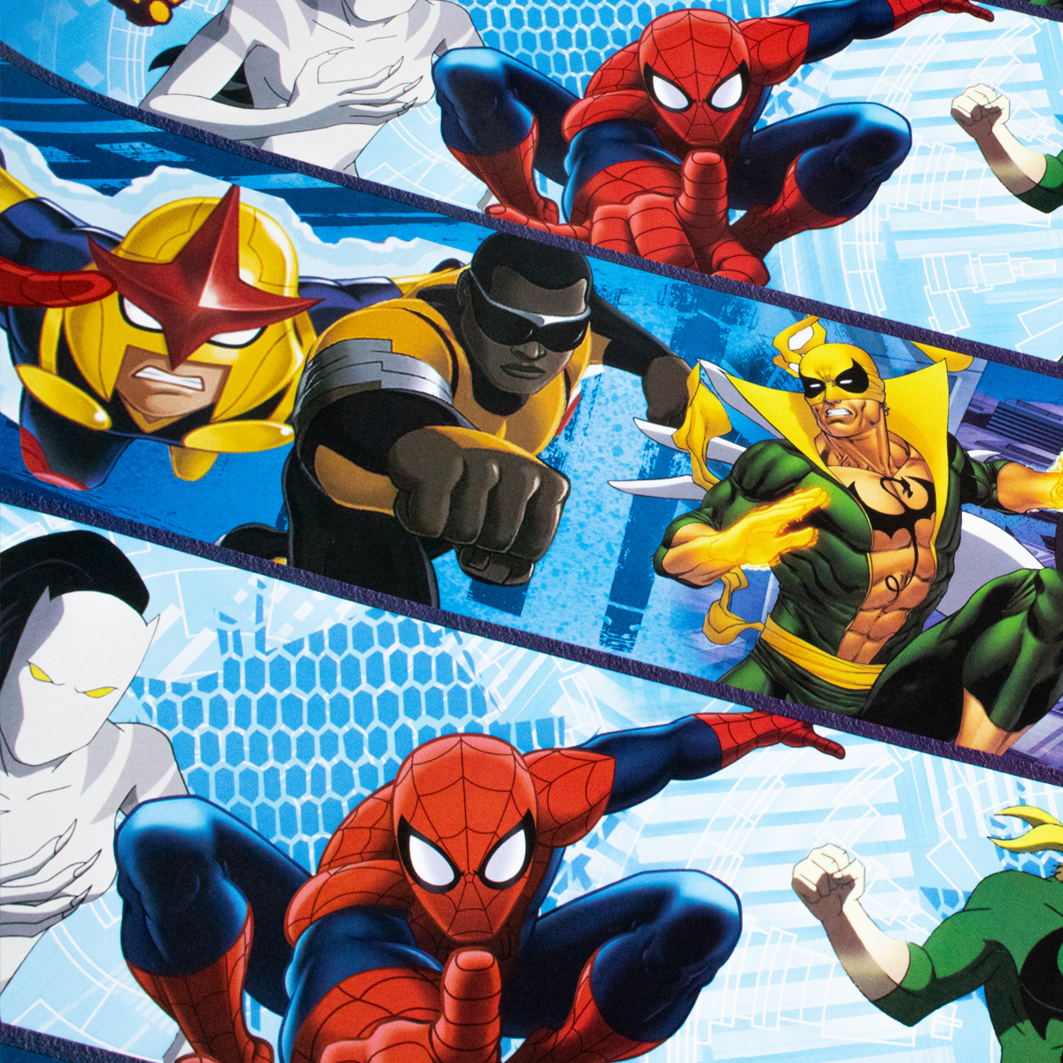 Papel de regalo con diseño de Spiderman y sus amigos