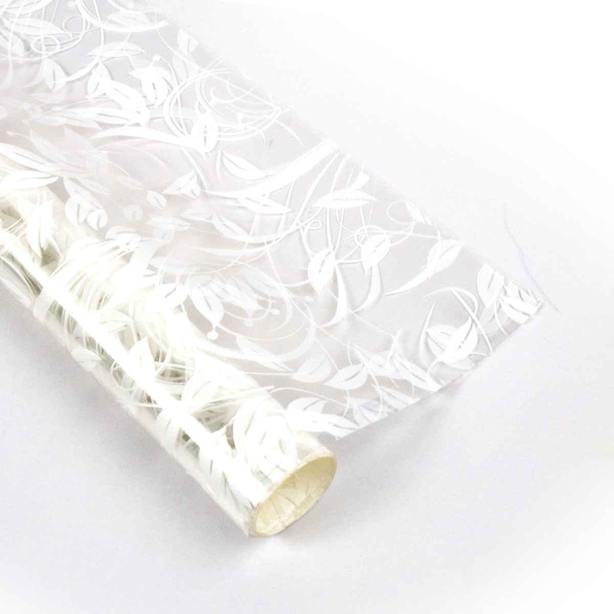 Papel celofan con diseño de patrón vegetal blanco