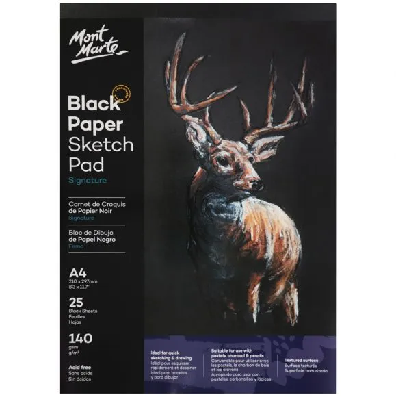 Bloc de dibujo de papel negro Mont Marte Signature 140 g/m² Tamaño A4 25 hojas MSB0060