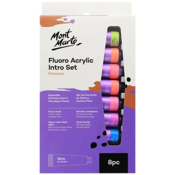 Set de Pintura Acrílica Fluorescente Premium Mont Marte 8 Tubos de 18ml. PMFL8181