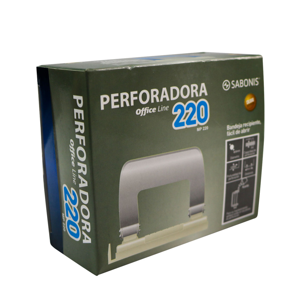 Perforadora Cuerpo Metálico y Porta Residuos de Goma, Capacidad de Perforado 20 Hojas - SABONIS - MP220