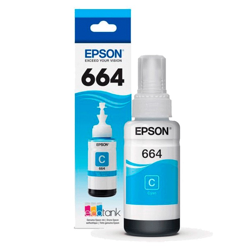 Tinta Original T664 para Impresora EPSON Color Cian/Cyan 70 ml.