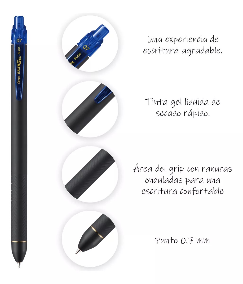 Micropunta Gel Retráctil Pentel EnerGel 0.7 mm. Color Azul BL437