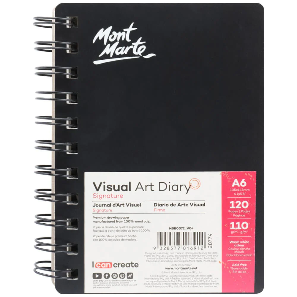 Cuaderno de Dibujos (Sketchbook) de Tapa Dura Con Elástico Signature Mont Marte 110 g/m² Tamaño A4  80 Hojas  MSB0090