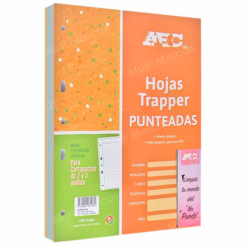 Paquete de 200 Hojas para Trapper a Colores Tamaño Carta 3 Perforaciones ABC HTPABC006