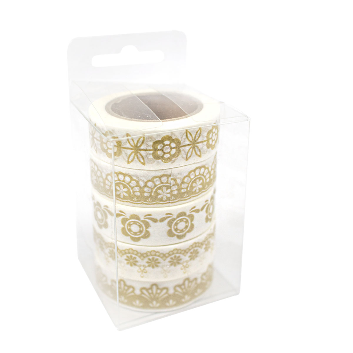 Set de 5 Washi Tapes (Cinta adhesiva decorativa) con Diseños Dorados MPC35