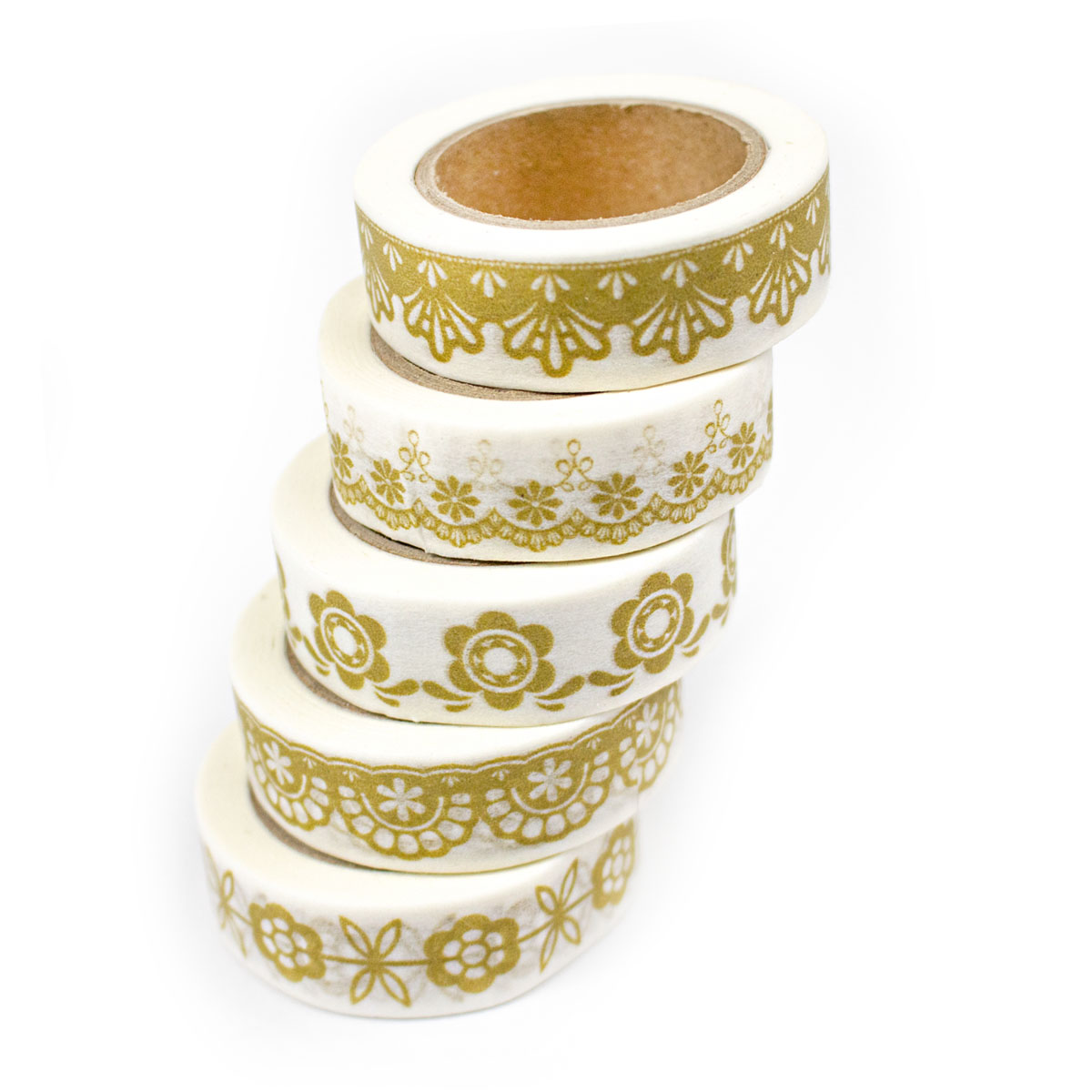 Set de 5 Washi Tapes (Cinta adhesiva decorativa) con Diseños Dorados MPC35
