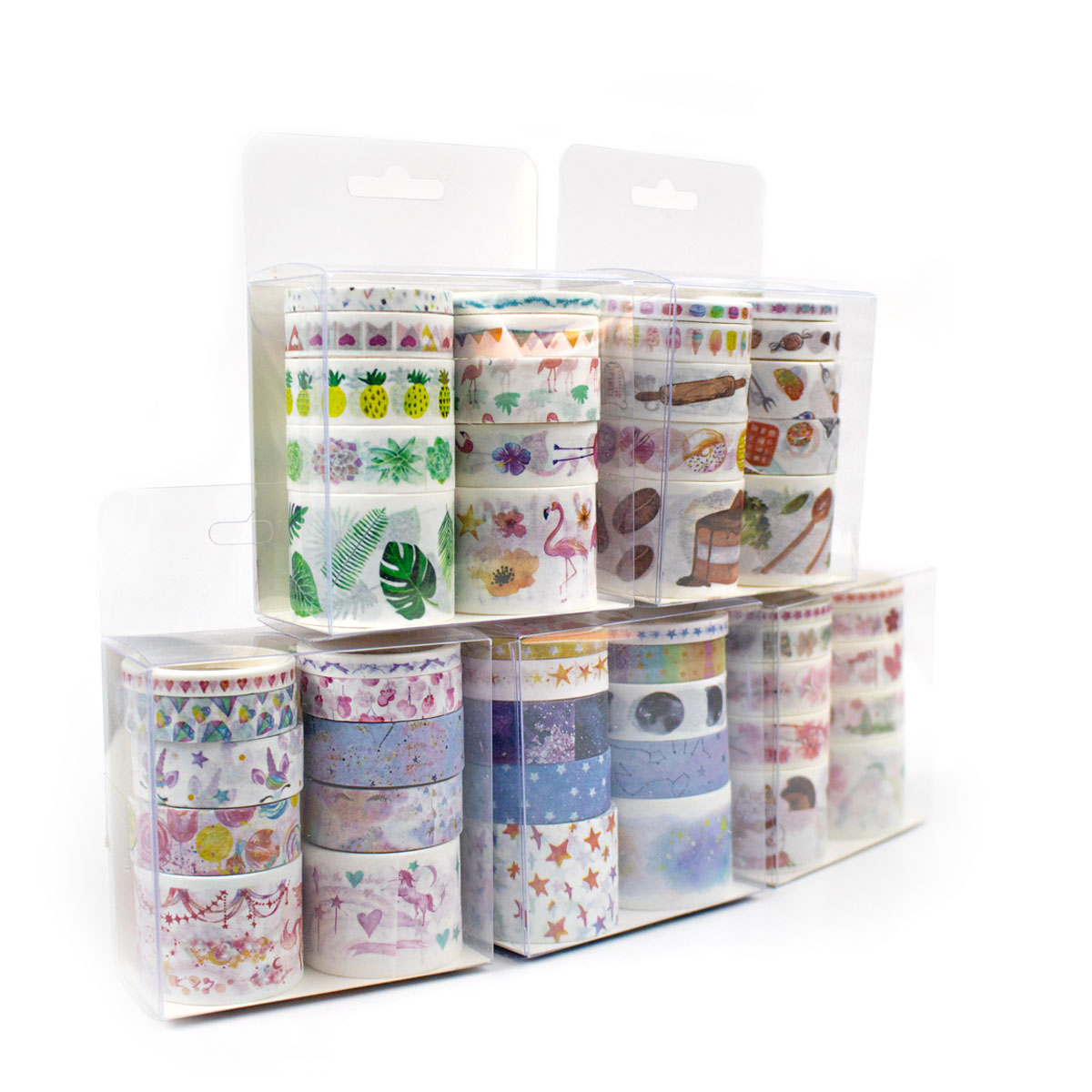 Washi Tape (Cinta Adhesiva con diseño) paquete con 8 unidades