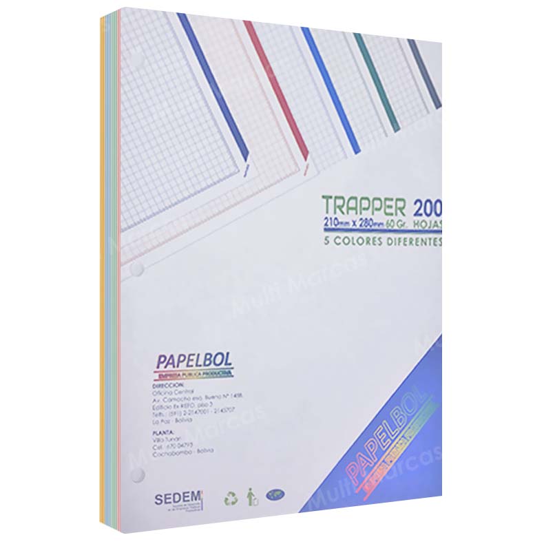 Paquete de 200 hojas Trapper TOP hojas multicolor cuadricula corriente Tamaño Carta