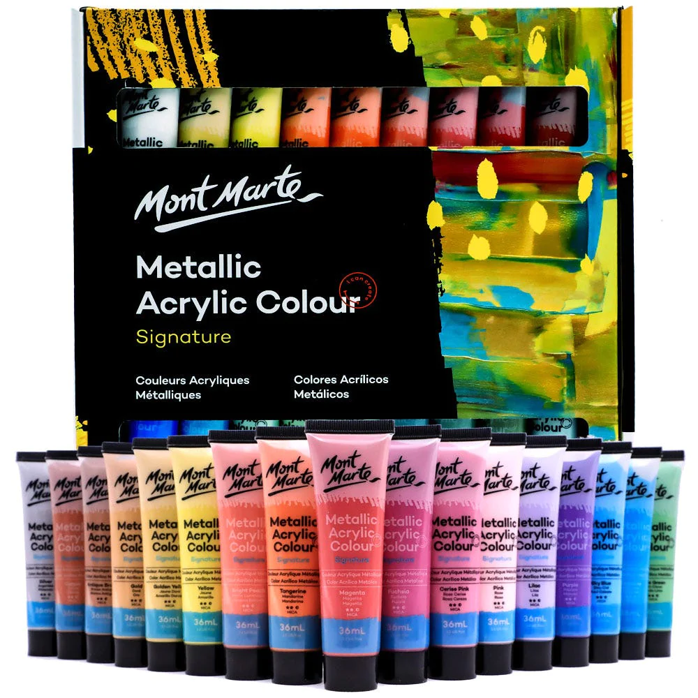Set de Pintura Acrílica de Colores Metálicos Signature, 36 piezas x 36 ml. - Mont Marte - PMMT3636
