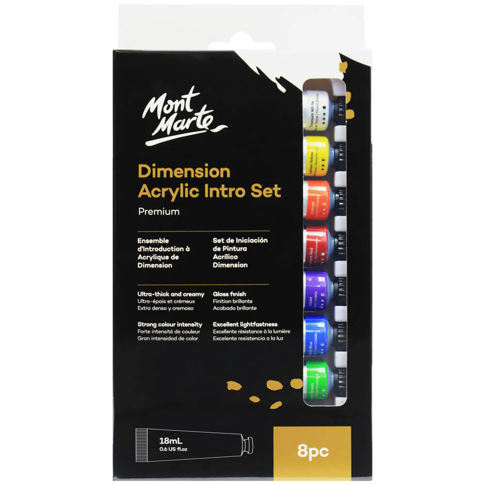 Set de Introducción de Pintura Acrílica Dimension Premium 8 piezas x 18 ml. - Mont Marte -PMDA8181