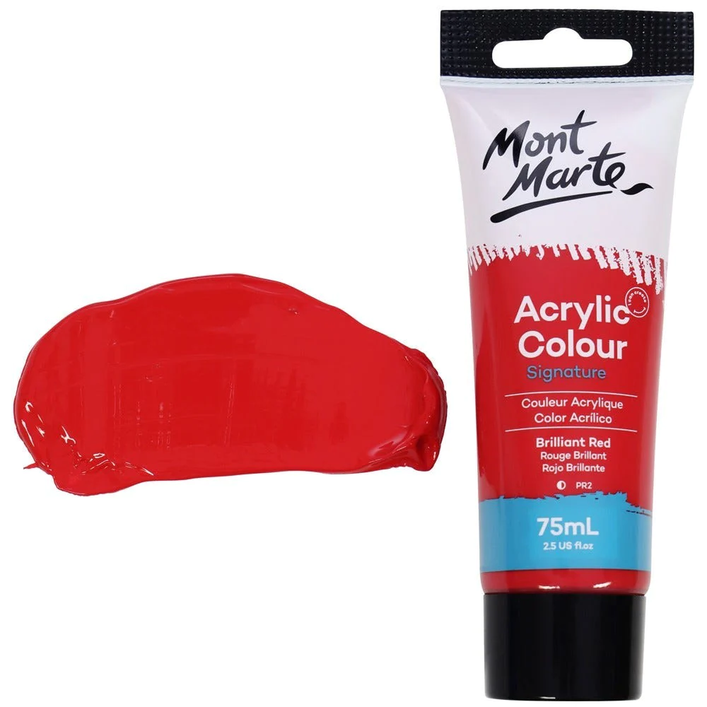 Tubo de Pintura Acrílica Signature 75ml - Color Rojo Brillante - Mont Marte - MSCH7510
