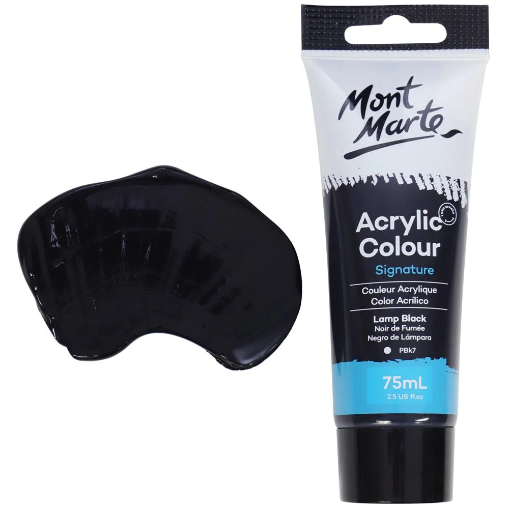 Tubo de Pintura Acrílica Signature 75ml - Color Negro de Lámpara - Mont Marte - MSCH7532