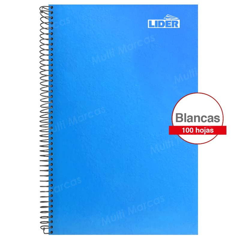 Cuaderno Espiral Tamaño Oficio de 100 Hojas Blancas / Blanco con Margen Rojo - LIDER