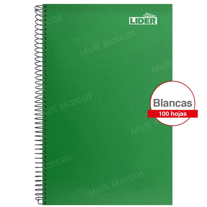Cuaderno Espiral Tamaño Oficio de 100 Hojas Blancas / Blanco con Margen Rojo - LIDER