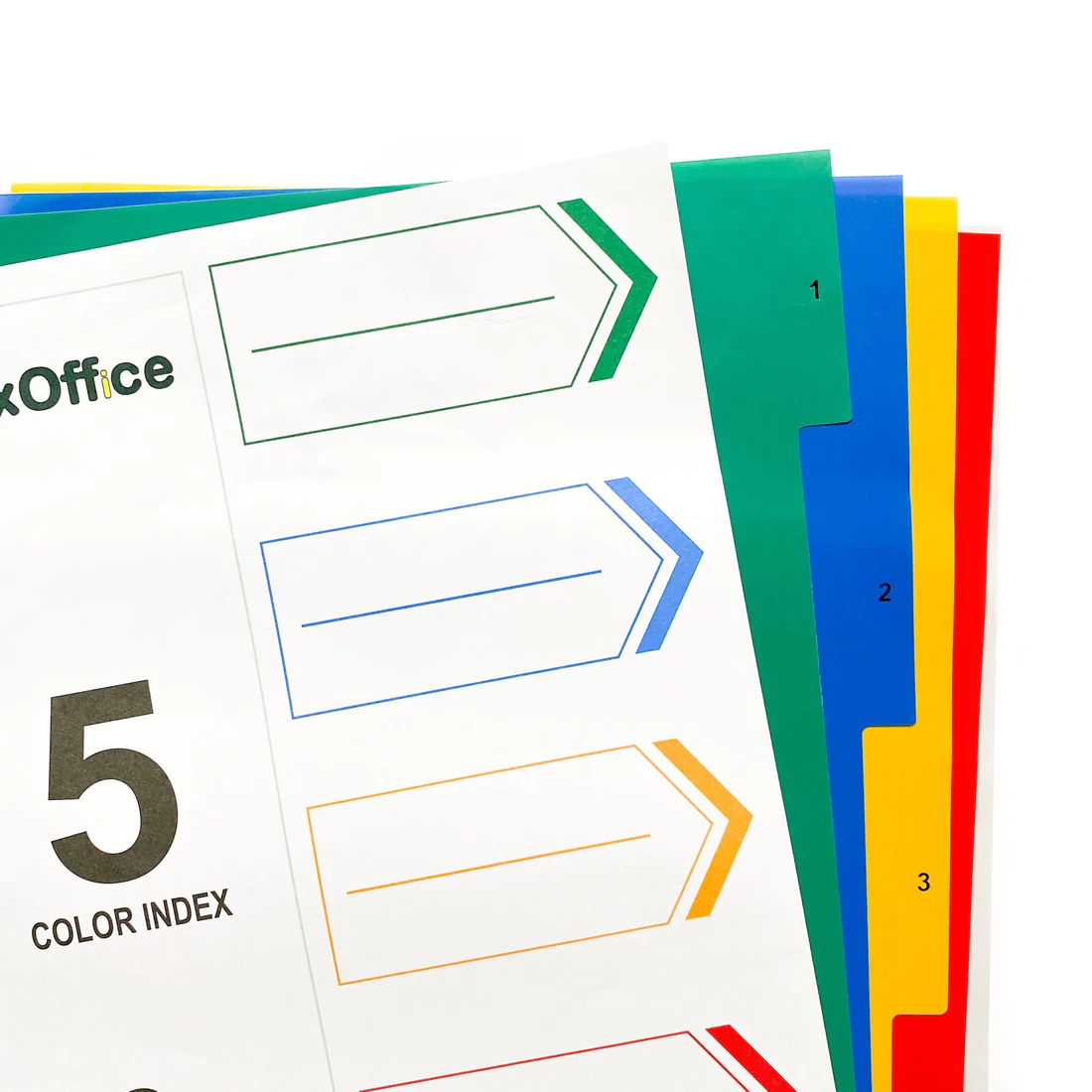 Set de 5 Separadores de Plástico Tamaño Oficio Ennumerado del 1 al 5 Colores Surtidos - MX-IDFC5C - MaxOffice