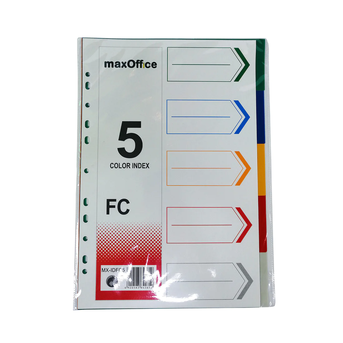 Set de 5 Separadores de Plástico Tamaño Oficio Divisionado con Colores Surtidos (Sin Números) - MX-IDFC5 - MaxOffice