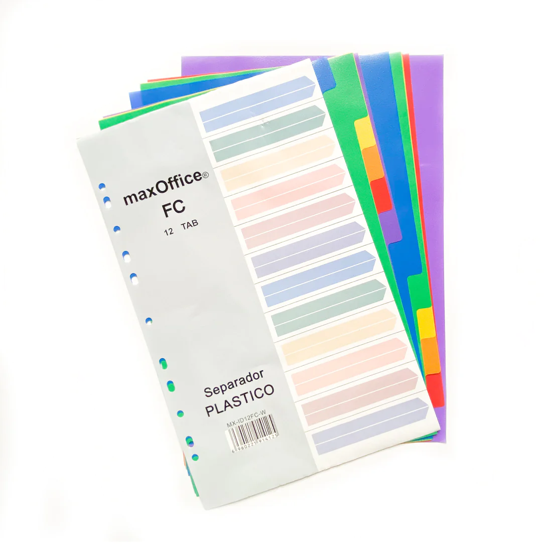 Set de 12 Separadores de Plástico, Tamaño Oficio, Colores Surtidos (Sin Números) - MX-IDFC12 - MaxOffice