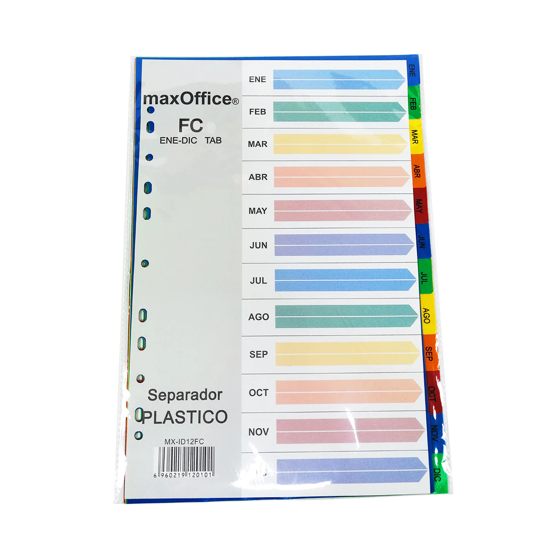 Set de 12 Separadores de Plástico Tamaño Oficio con los 12 Meses del Año, Colores Surtidos - MX-ID12FC - MaxOffice