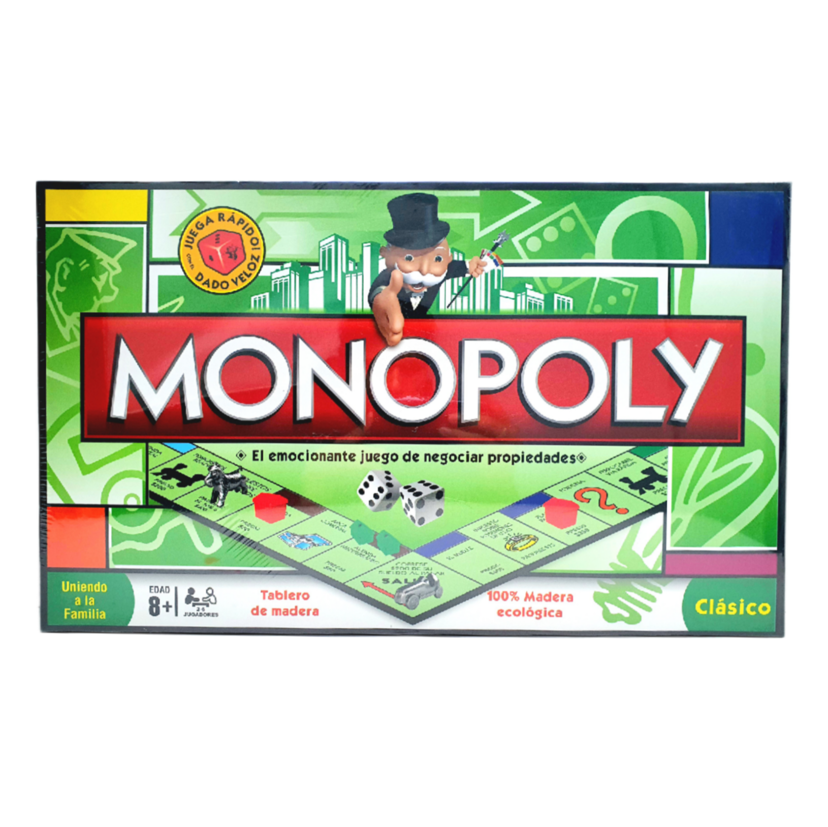 Juego Monopolio Clásico con Tablero de Madera y Tokens Metálicos - MN01