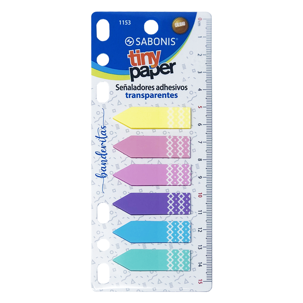 Set de Pestañas de Plástico Transparentes de Colores 1153 - 6 Barras 20 Hojas Por Barra 44x12 mm.