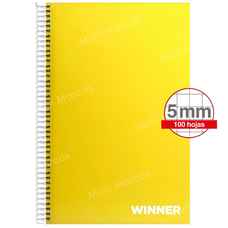Cuaderno Espiral WINNER Colores Plenos Anillo Plástico 100 Hojas Tamaño Oficio Cuadrícula Corriente
