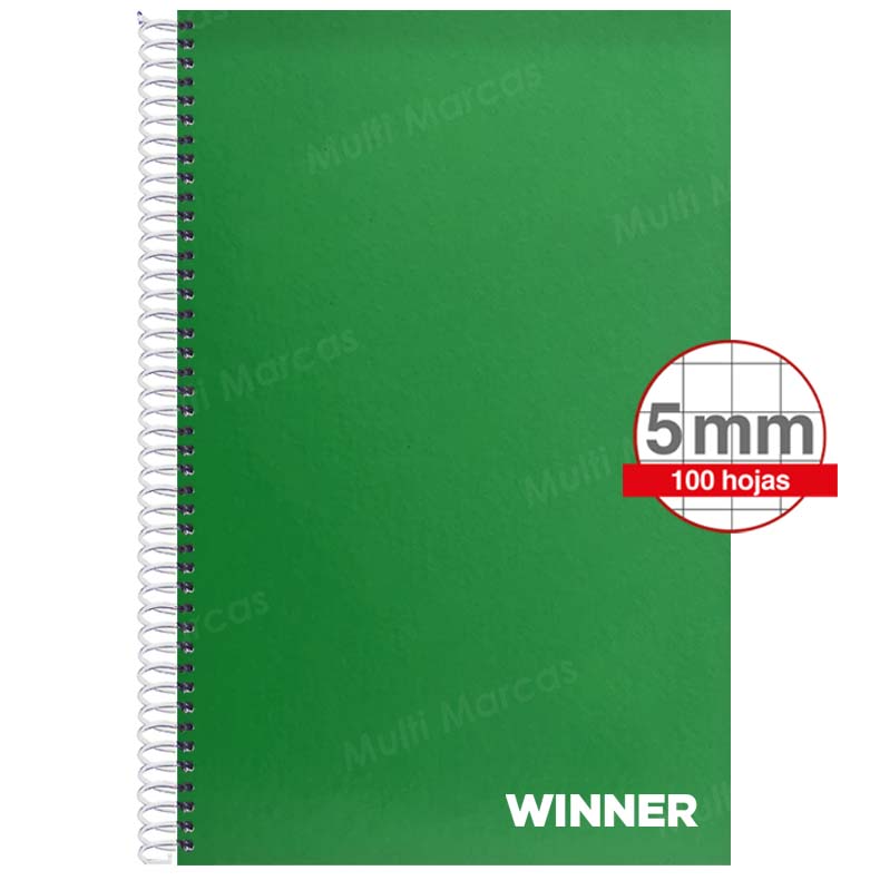 Cuaderno Espiral WINNER Colores Plenos Anillo Plástico 100 Hojas Tamaño Oficio Cuadrícula Corriente
