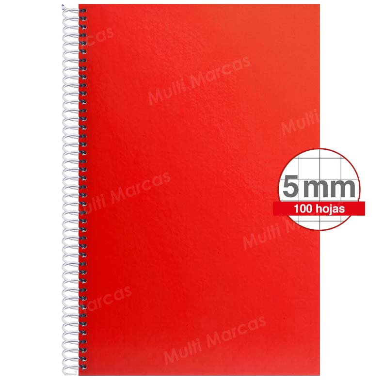 Cuaderno Artesanal de 100 Hojas, Tamaño Oficio Cuadrícula 5 mm. Anillo Plástico, Tapa de Colores Plenos