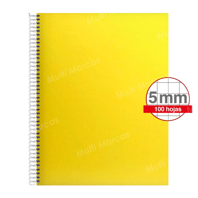 Cuaderno Artesanal de 100 Hojas, Tamaño Carta Cuadrícula 5 mm. Anillo Plástico, Tapa de Colores Plenos