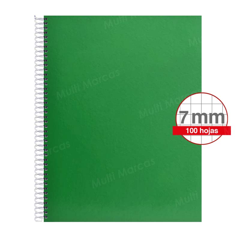 Cuaderno Artesanal de 100 Hojas, Tamaño Carta Cuadrícula 7 mm. Anillo Plástico, Tapa de Colores Plenos