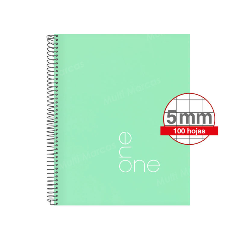 Cuaderno espiral ABC ONE Anillo Metálico 100 hojas tamaño Medio 1/2 Oficio cuadricula corriente Colores Pasteles