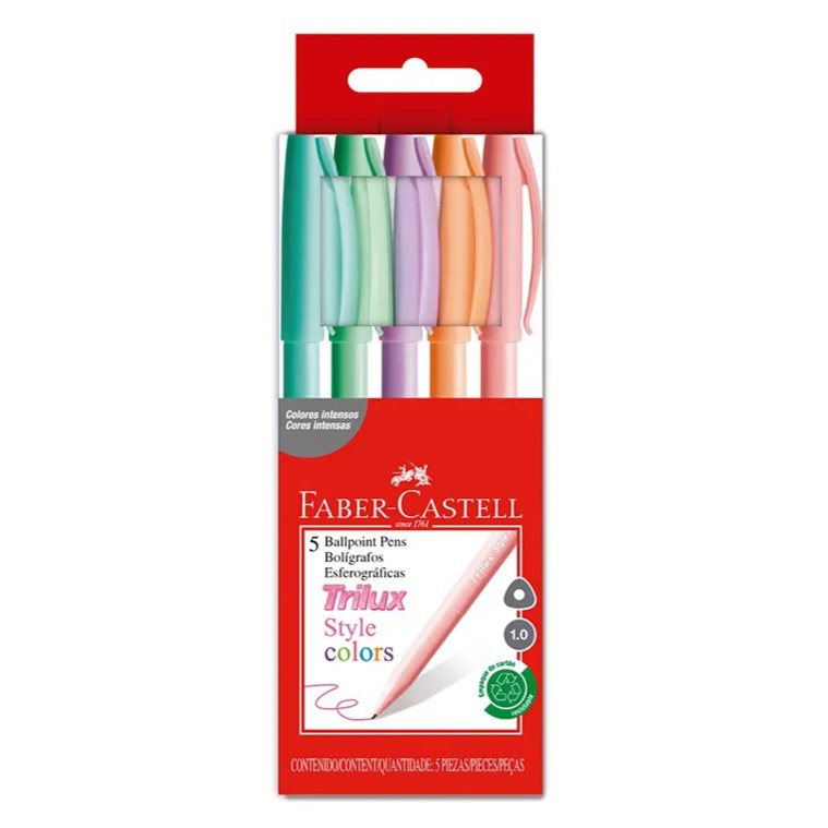 Set de 5 Bolígrafos Trilux 032 Colores Pastel , Punta 1.0 mm. - 343606 - Faber-Castell