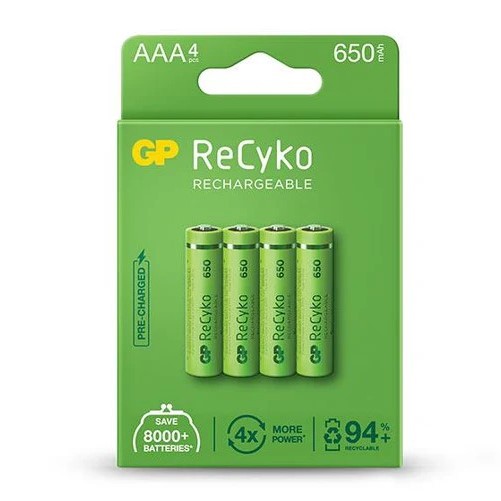 Set de 4 Pilas Recargables AAA de 650 mAh - GP