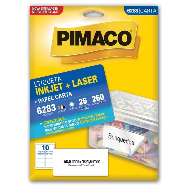 Paquete de 25 Hojas Adhesivas Tamaño Carta 279,4 mm x 215,9 mm. (Hoja Entera) de Uso Manual e Impresora InkJet (Inyección a Tinta Líquida) y Laser  - 6285 - PIMACO