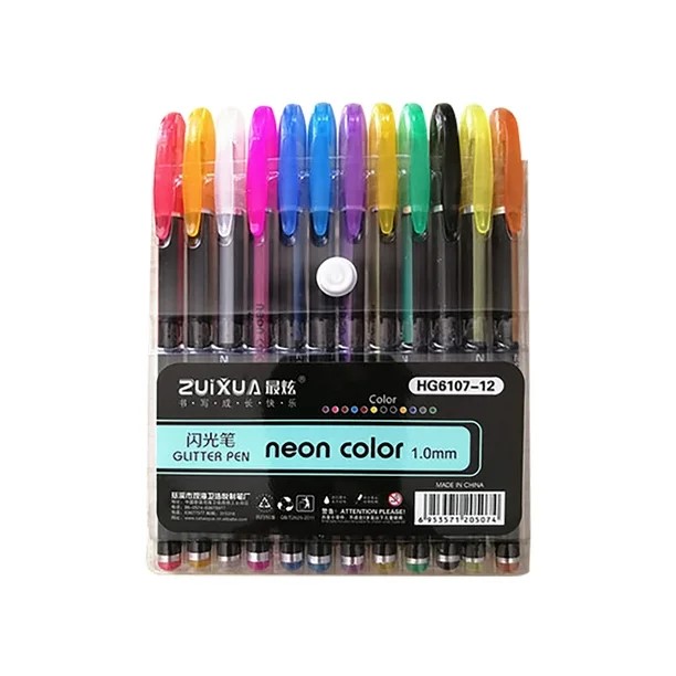 Estuche de 12 Bolígrafos / Micropuntas Gel de Colores con Brillo. - HG6107-12 - ZUIXUA