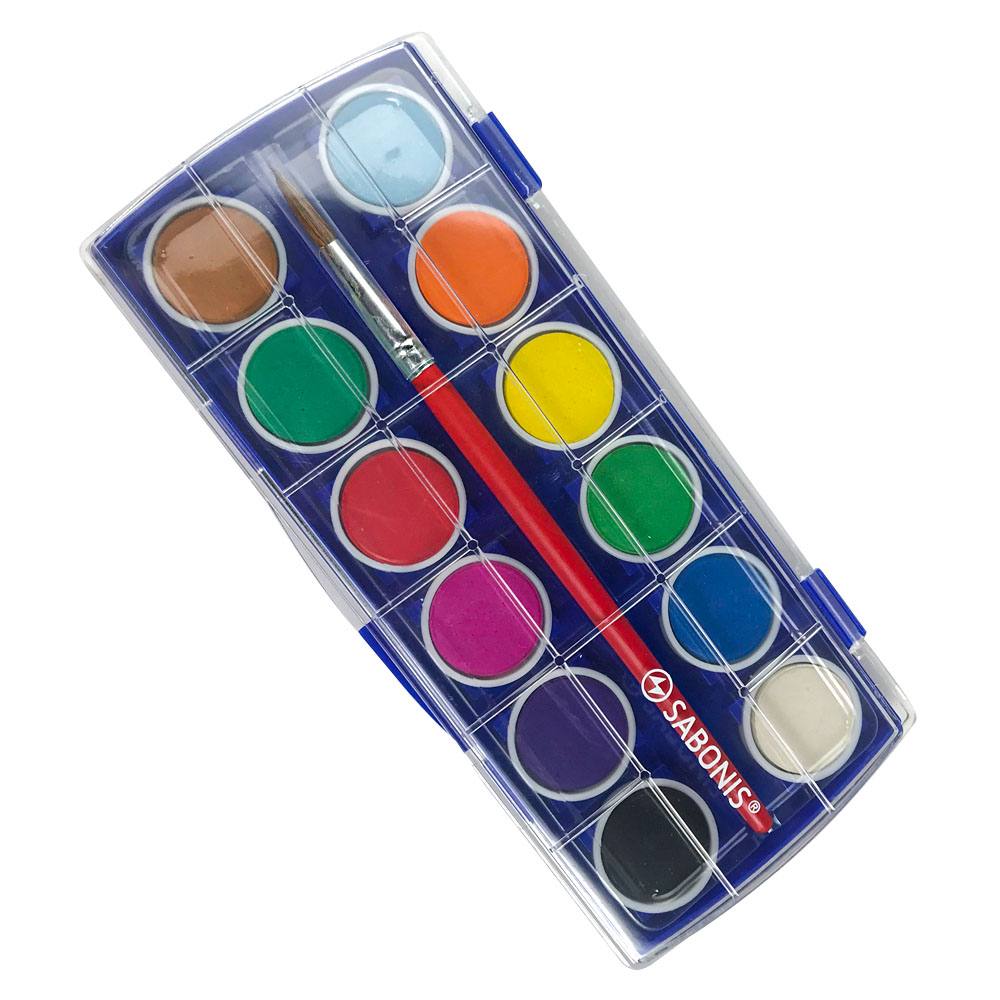 Set de Acuarelas Estuche Plástico (12 colores + Pincel) AC012 SABONIS