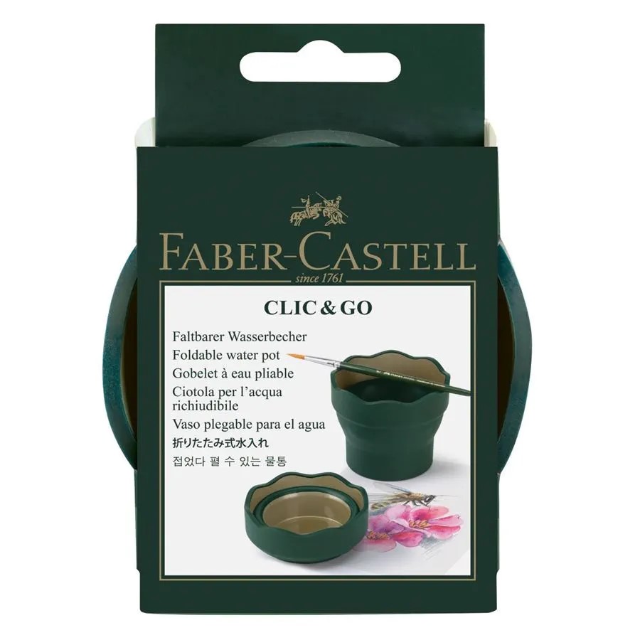 Vaso / Taza Plegable de Goma Para el Agua Clic & Go, Color Verde - 181520 - Faber-Castell