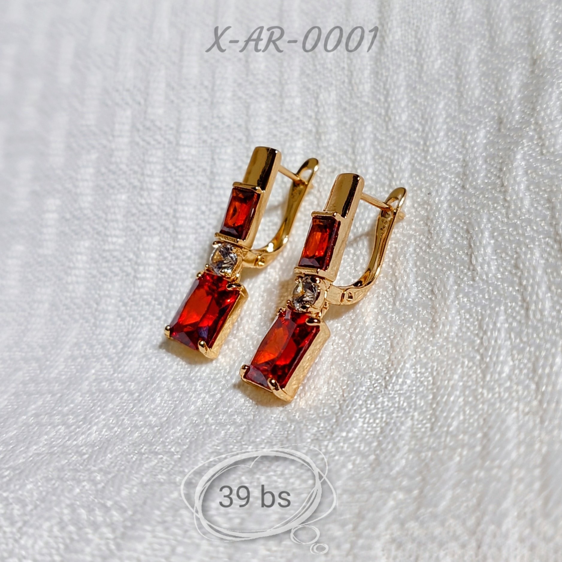 Par de Aretes con Zircones Rojos, Aleación Cobre y Bañado en Oro Ambiental de 18k, Hipoalergénicos - X-AR-0001 - Xuping