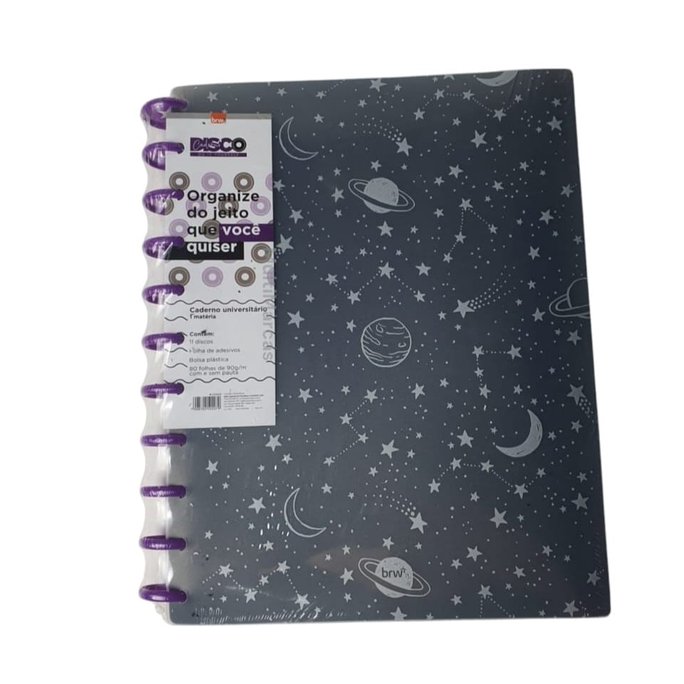 Cuaderno de Discos Color Morado con Patron Galáctico Kit Completo Tamaño 21.5x28 cm. - BRW - CD1006