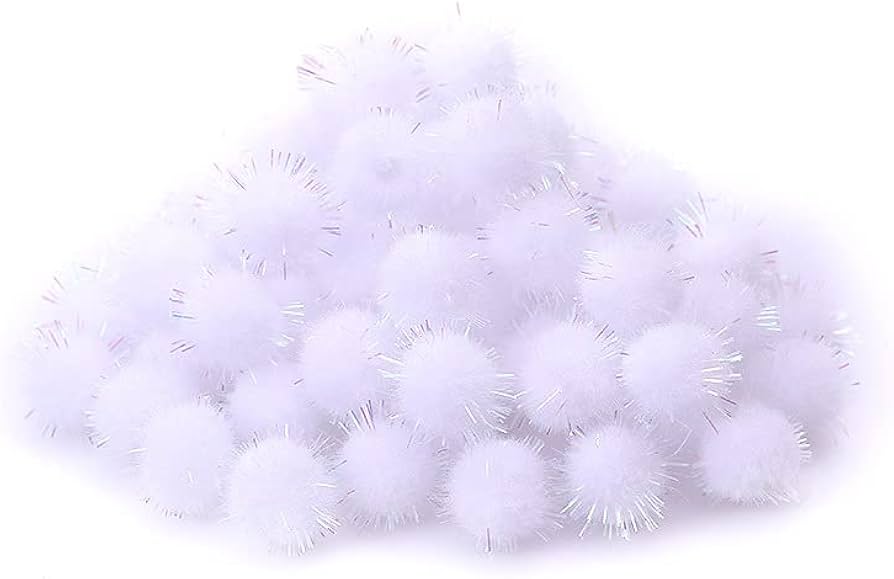 Bolsa de 500 Pompones / Bolitas de Fieltro Color Blanco Con Chispas Brillantes de 2 Cm. de Diámetro #2