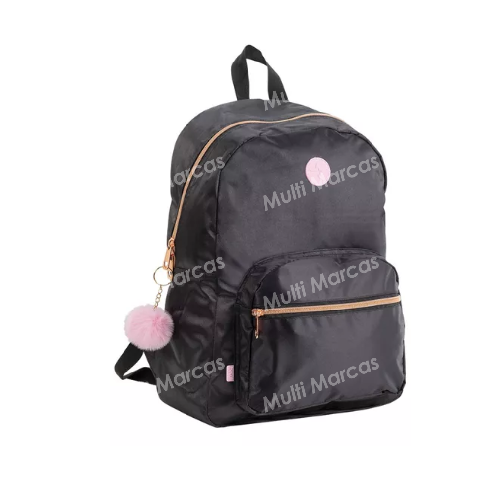 Mochila de Poliester de 2 Divisiones Negro con Rosa - MC0360 - BRW