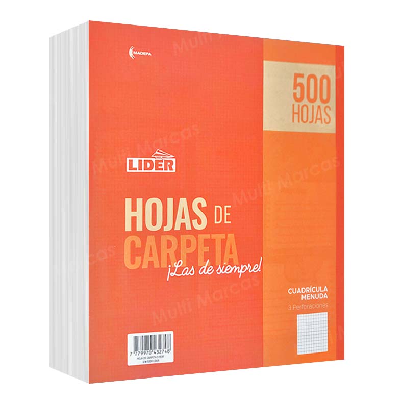 Paquete de 500 Hojas de Carpeta de Colores Cuadricula Corriente 5 mm - Mochilera