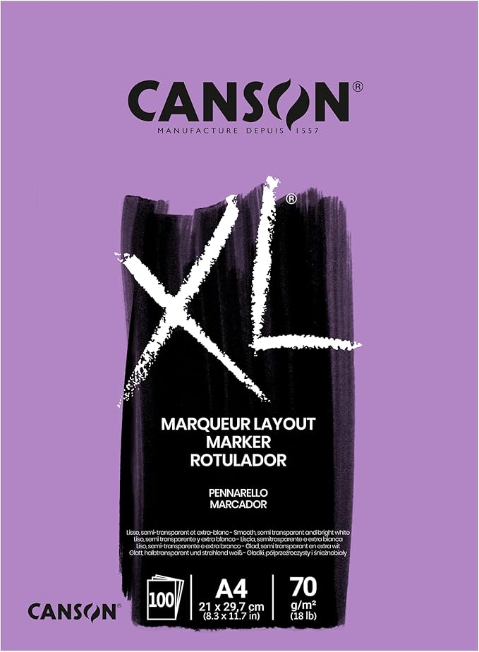 Block de Papel para Marcador - CANSON MARKER XL- Tamaño A4 con 100 Hojas de 70 g/m²