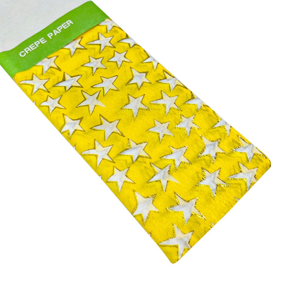 Rollo de Papel Crepé (50 x 150 cm) con patrón de Estrellas fondo amarillo