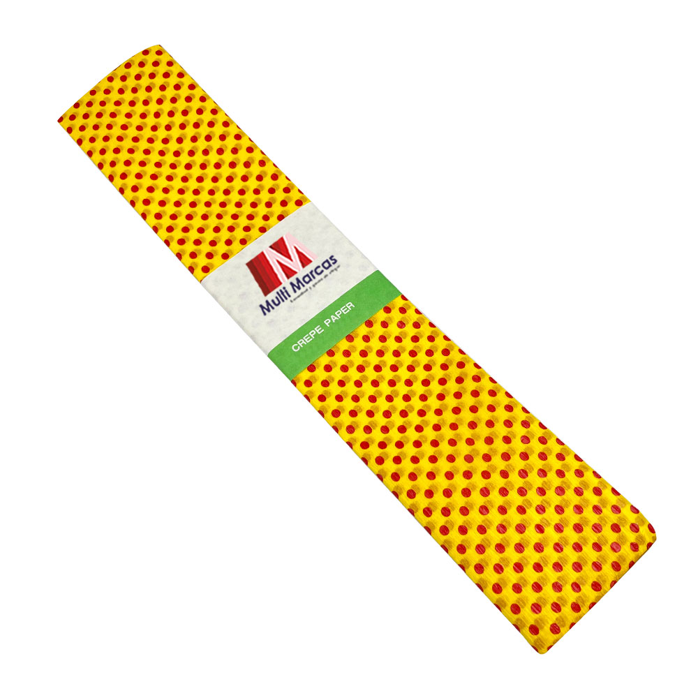 Rollo de Papel Crepé (50 x 150 cm) con patrón Punteado Rojo Fondo Amarillo