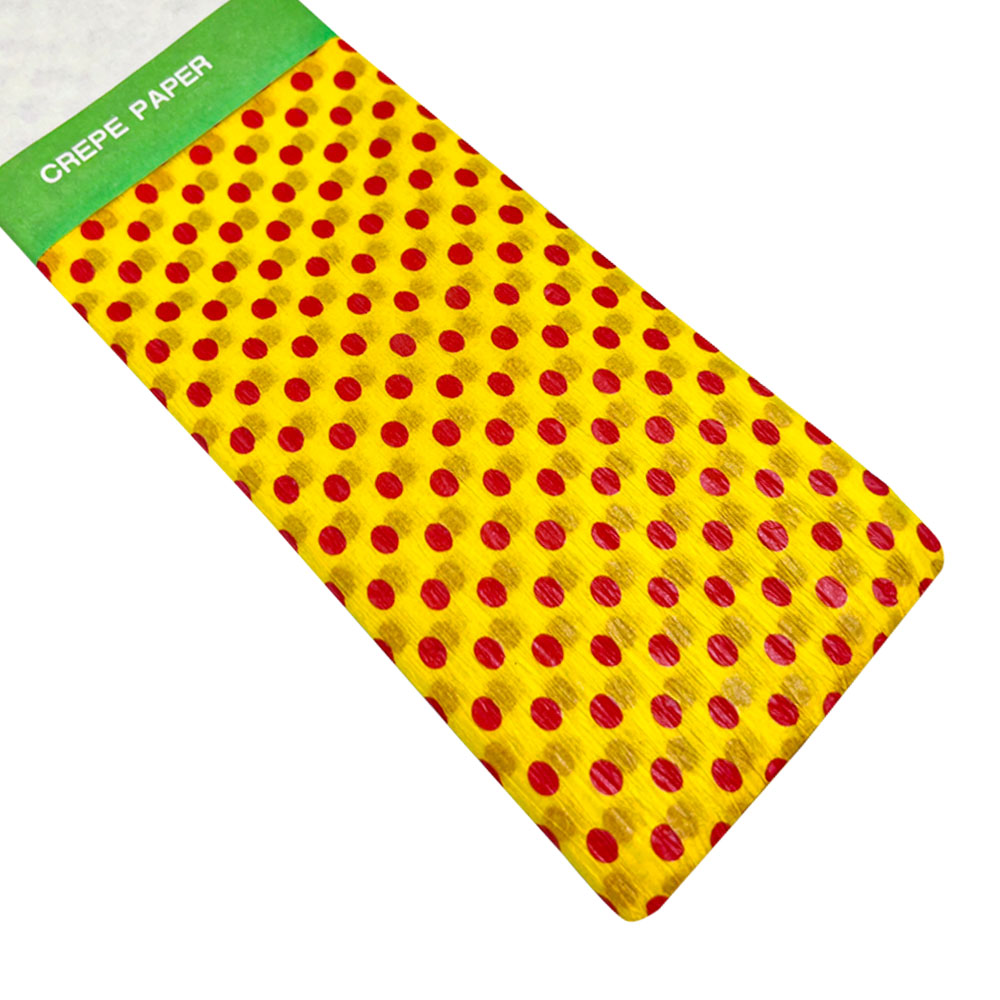 Rollo de Papel Crepé (50 x 150 cm) con patrón Punteado Rojo Fondo Amarillo