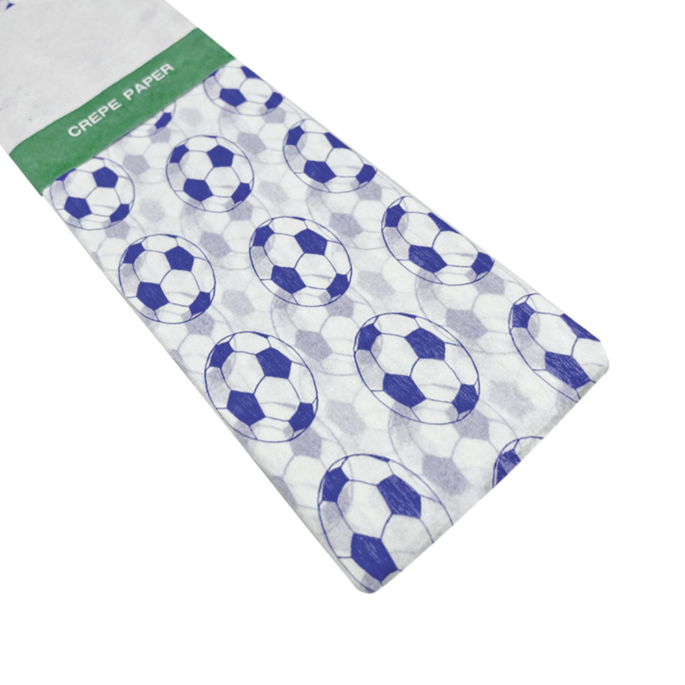 Rollo de Papel Crepé (50 x 150 cm) con patrón de pelotas de fútbol azul oscuro