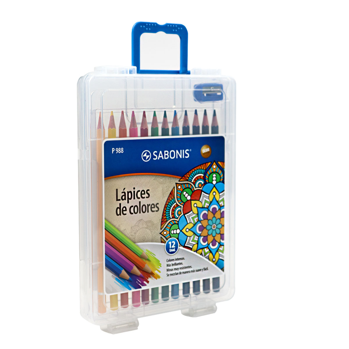 Set de 12 Lápices de Colores en Maletín Rígido + Tajador - P988 - SABONIS