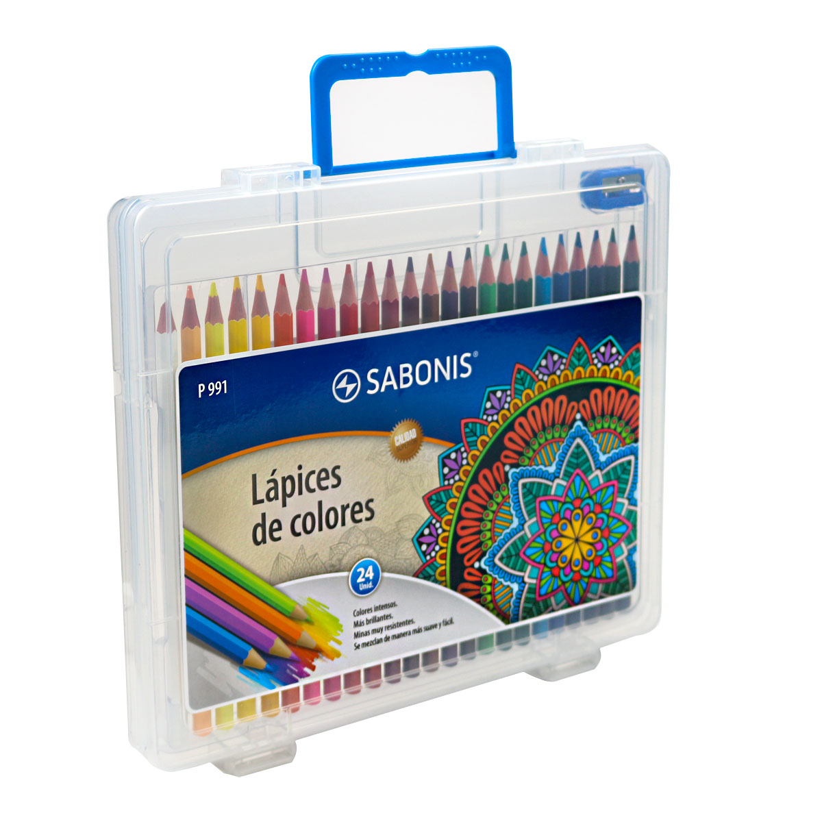 Set de 24 Lápices de Colores en Maletín Plástico Rígido + Tajador - P991 -  SABONIS