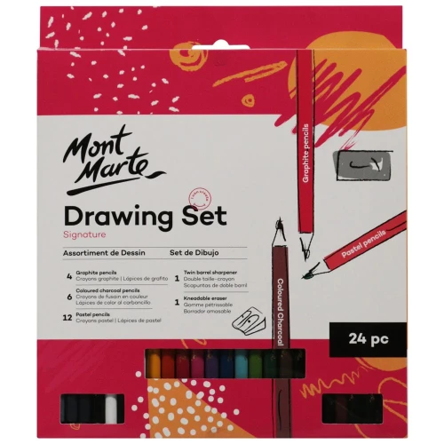 Set Para Dibujo / Bocetos y Colorear en Estuche de Tela 28 Piezas Signature - Mont Marte - MMGS0028